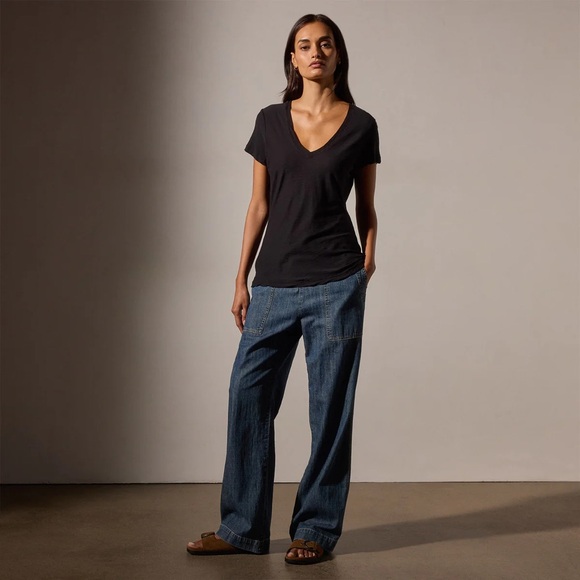 James Perse - SHEER SLUB CASUAL V NECK in black size 0 - Picture 1 of 8